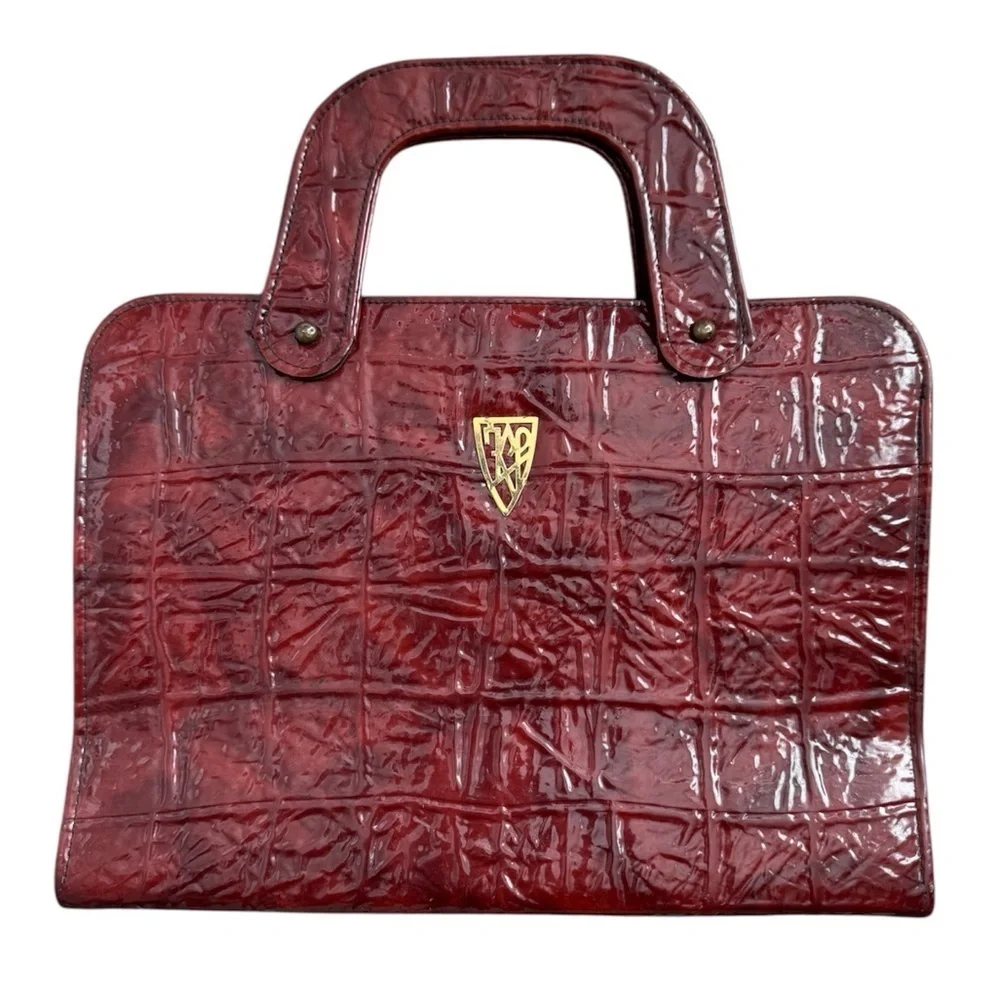 JR Florida-Vintage Deep Red Large Alligator Skin Accents Banking Hand Bag